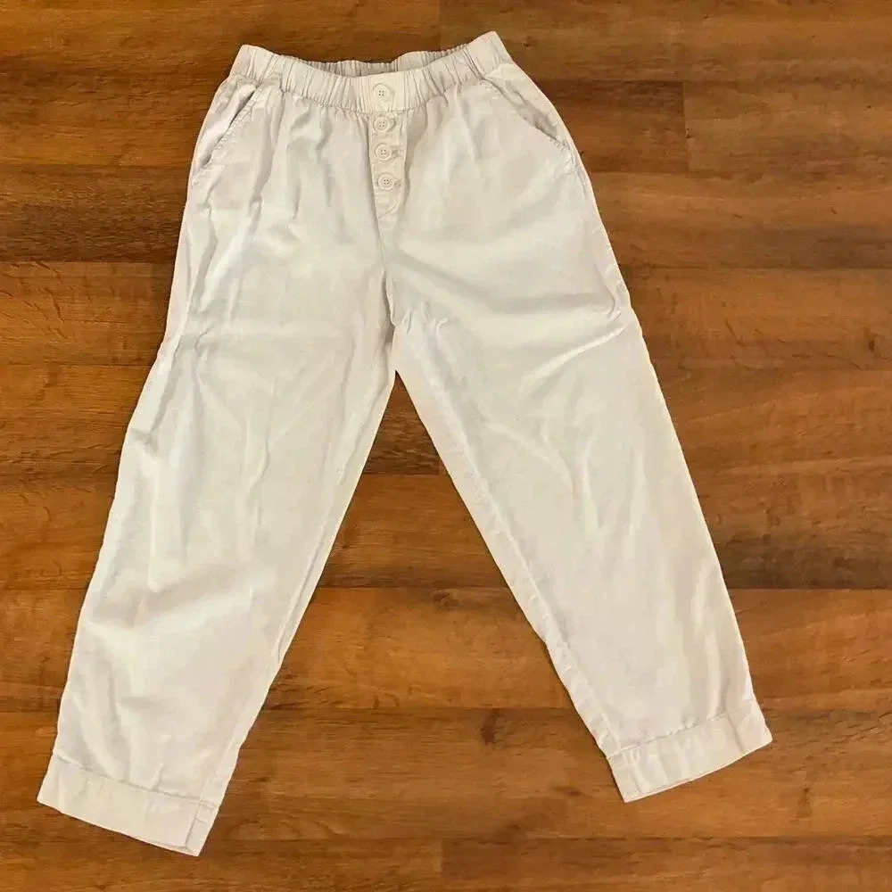 LOFT Button Elastic waist Linen High Rise Womens Straight Pants Size Small‎